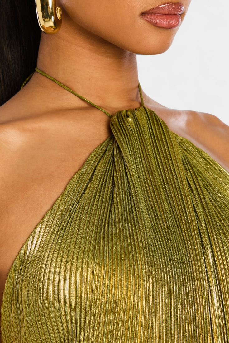 Emma | Metallic Halter Dress with Open Back Design