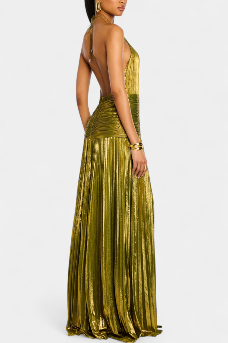 Emma | Metallic Halter Dress with Open Back
