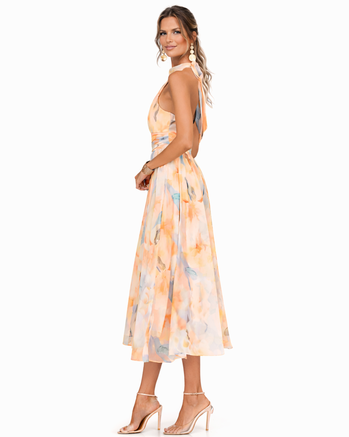 Aurora | Watercolor Print Halter Dress
