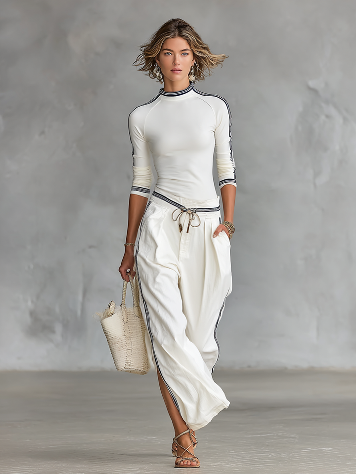 Wide-Leg Drawstring Sport Pants Set