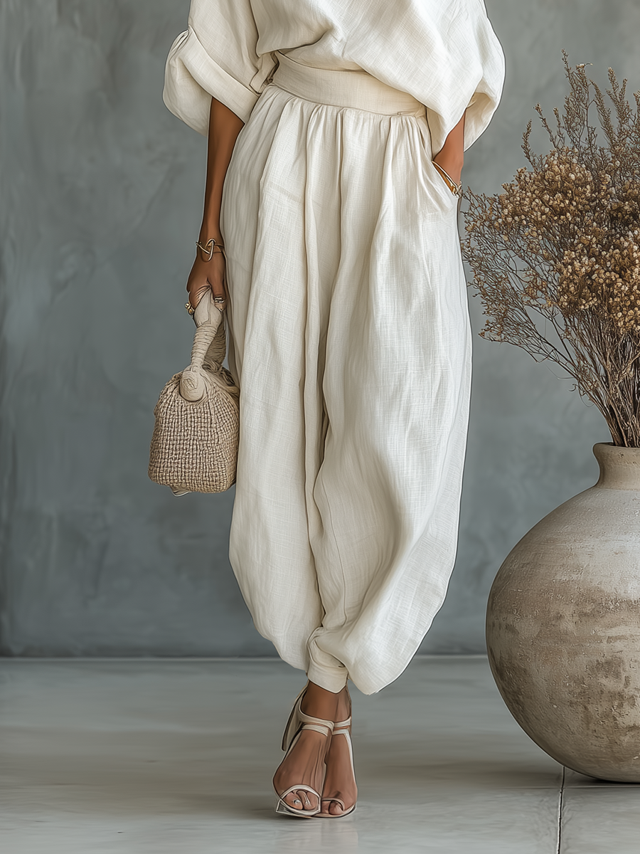 Off-Shoulder Linen Pants Set