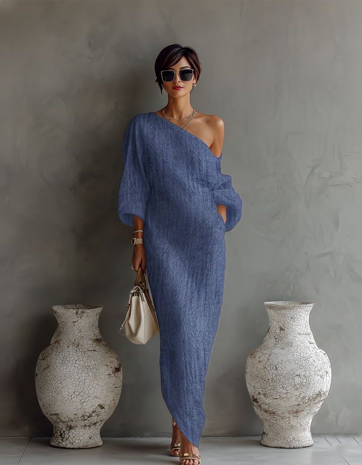 Off-Shoulder Ivory Linen Dress