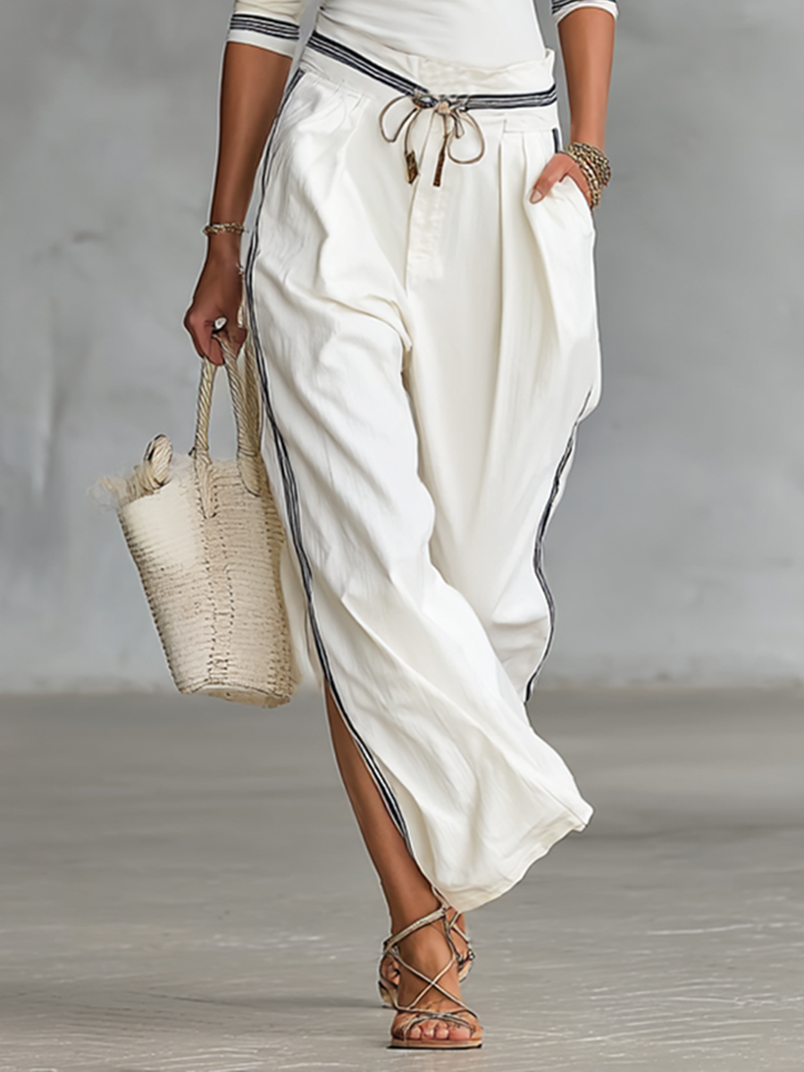 Wide-Leg Drawstring Sport Pants Set