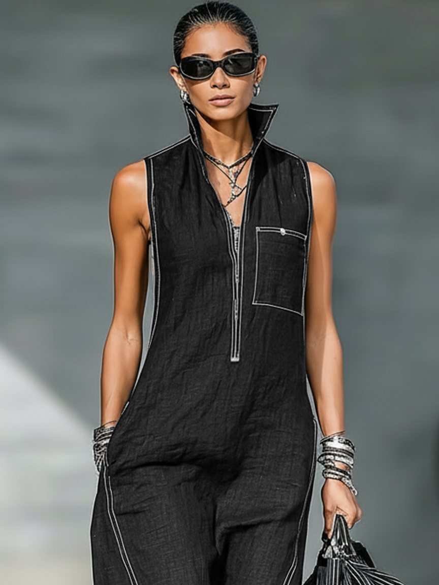White-Hemmed Sleeveless Overalls