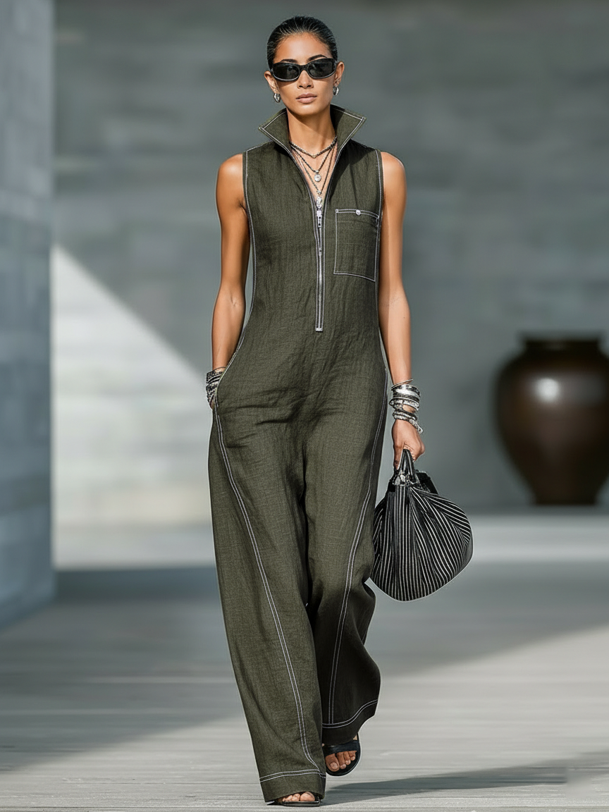 White-Hemmed Sleeveless Overalls