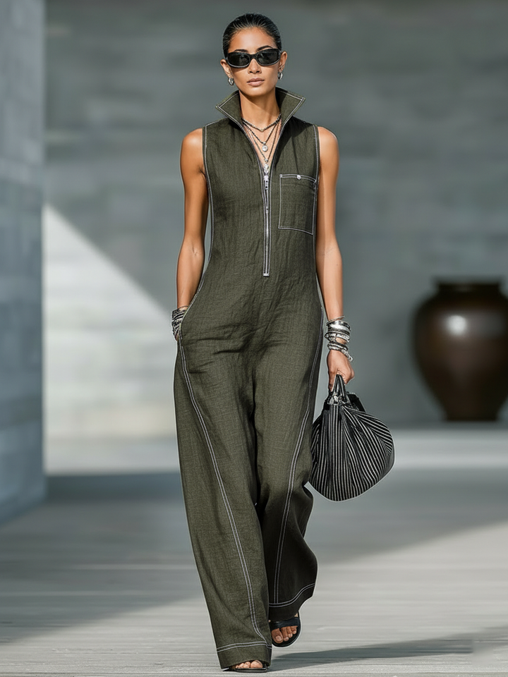 White-Hemmed Sleeveless Overalls