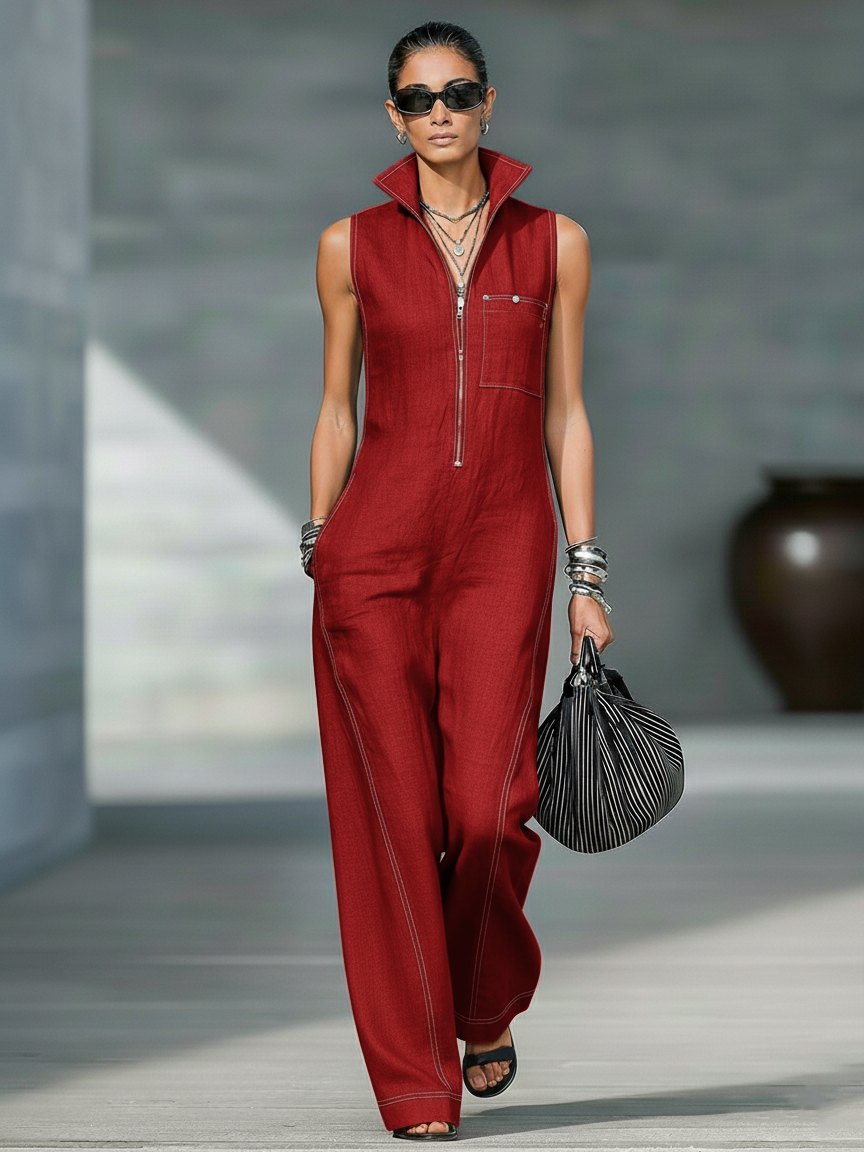 White-Hemmed Sleeveless Overalls