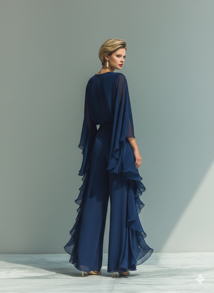 Navy Blue Ruffled Chiffon Ensemble