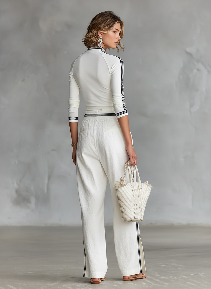Wide-Leg Drawstring Sport Pants Set
