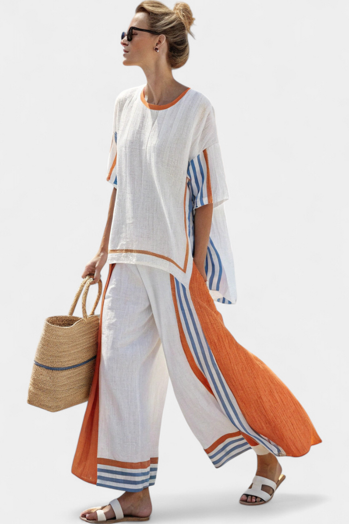 Alodia™ Elegant Two-Piece Set | Striped Top and Wide-Leg Trousers