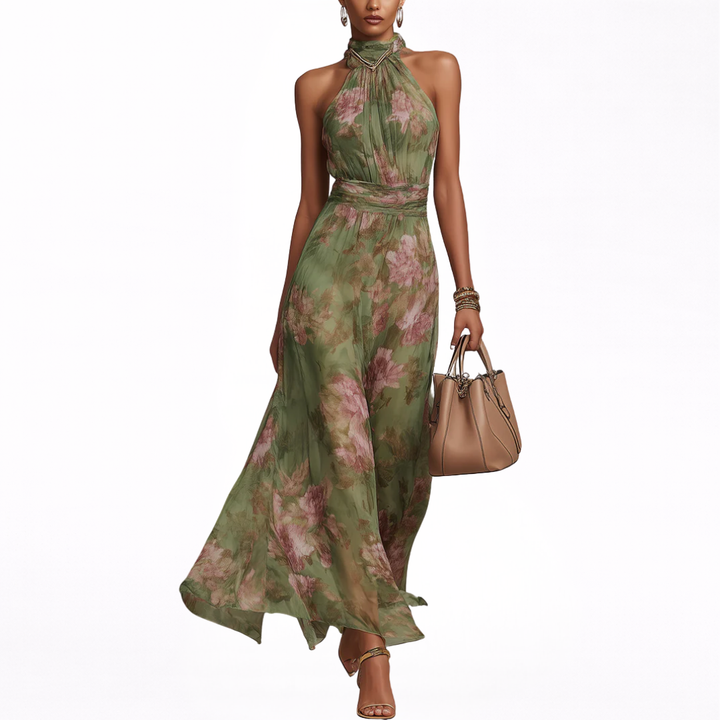 Livia | Floral Print Halter Neck Maxi Dress