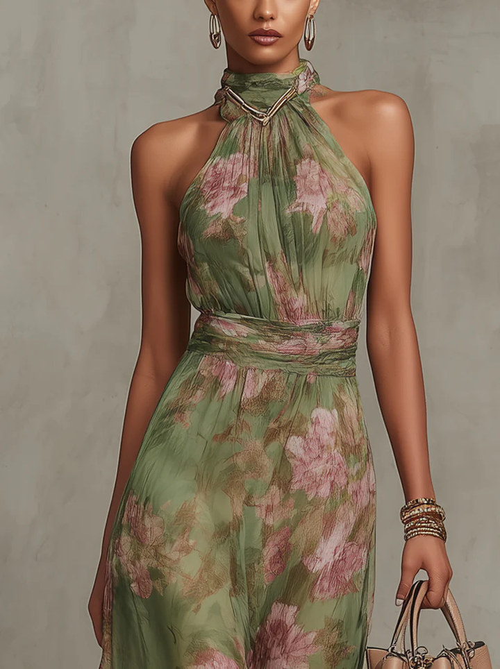 Livia | Floral Print Halter Neck Maxi Dress