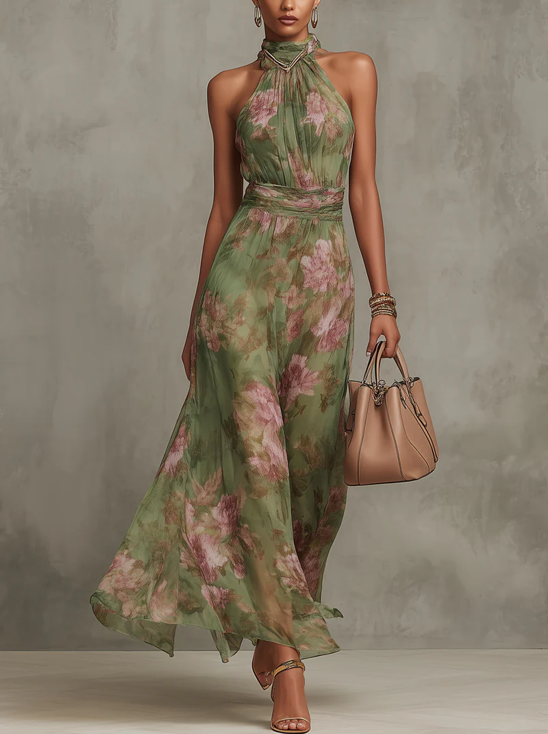Livia | Floral Print Halter Neck Maxi Dress