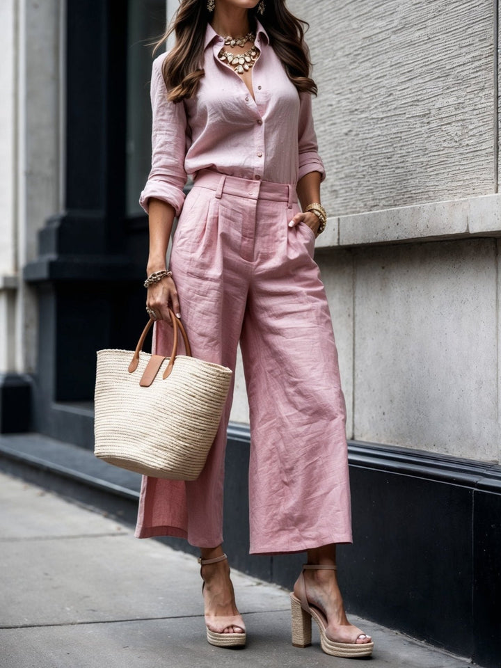 Nelle™ Elegant Shirt & Capri Set | Relaxed Shirt and Cropped Trouser Set