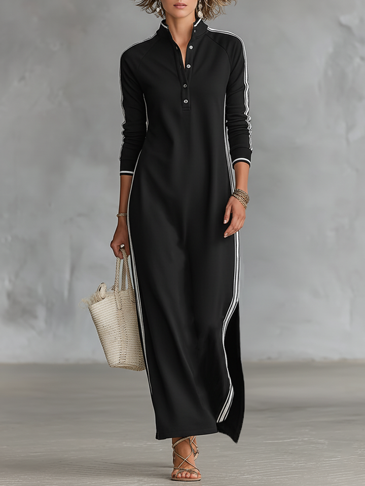 Button-Collared Maxi Dress in Sweat Fabric