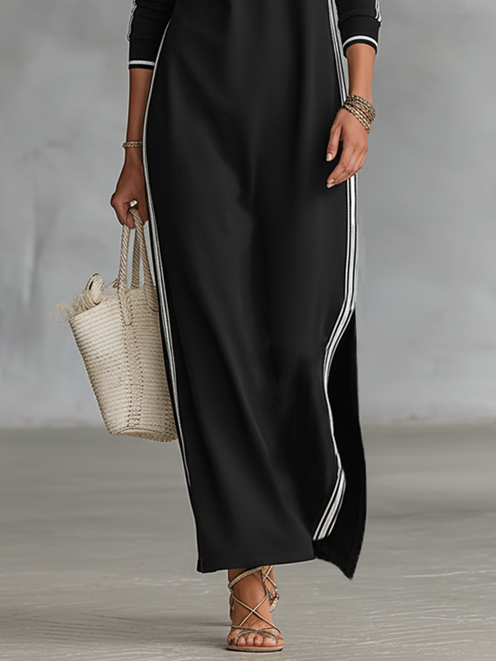 Button-Collared Maxi Dress in Sweat Fabric