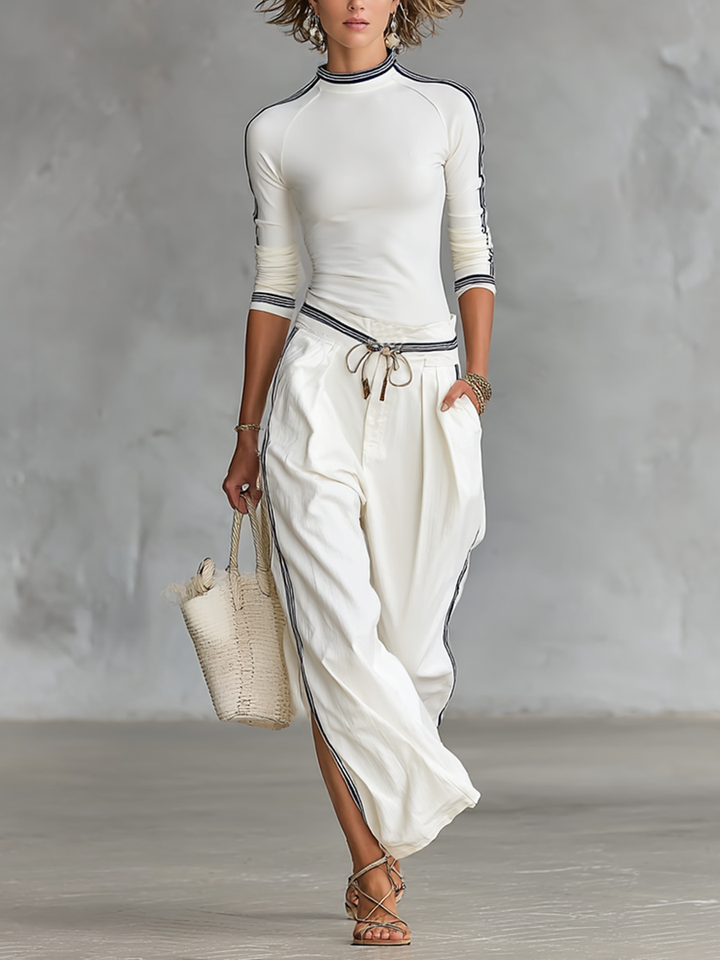 Wide-Leg Drawstring Sport Pants Set