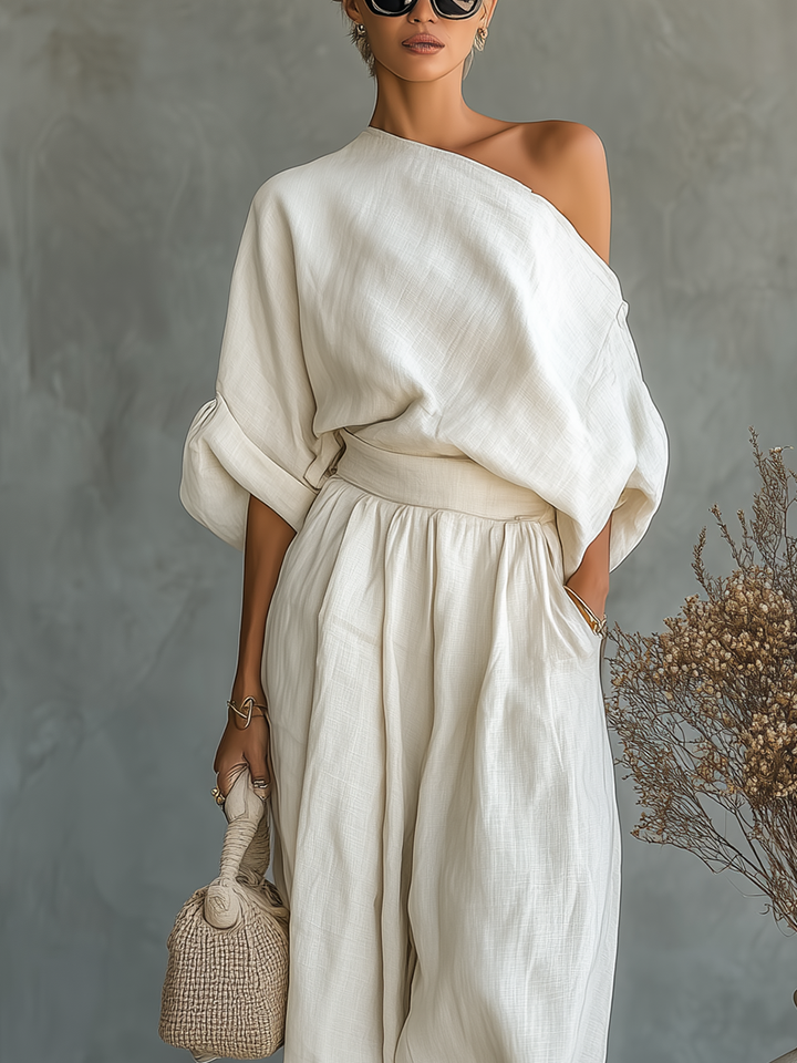 Off-Shoulder Linen Pants Set