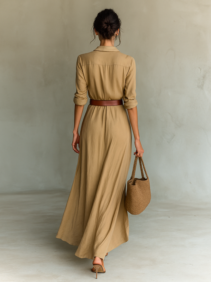 Long Sleeve Maxi Dress with Notched Collar